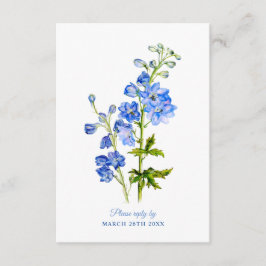 Blaue Delphinium-Blume für Hochzeitstiche Begleitkarte