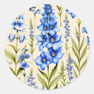Blaue Delphinium-Blumen Botanisch Runder Aufkleber