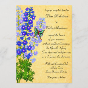 Blaue Delphinium-Blumen, die Einladungs-Gold Einladung