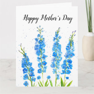 Blaue Delphinium-Blumen Wasserfarbe elegant rustik Karte