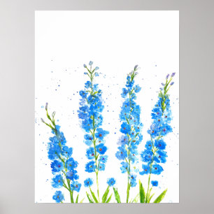 Blaue Delphinium-Blumen Wasserfarbe elegant rustik Poster