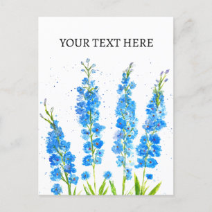 Blaue Delphinium-Blumen Wasserfarbe elegant rustik Postkarte