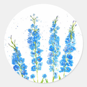 Blaue Delphinium-Blumen Wasserfarbe elegant rustik Runder Aufkleber
