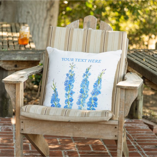 Blaue Delphinium florale Aquarell elegant rustikal Kissen (Stuhl )