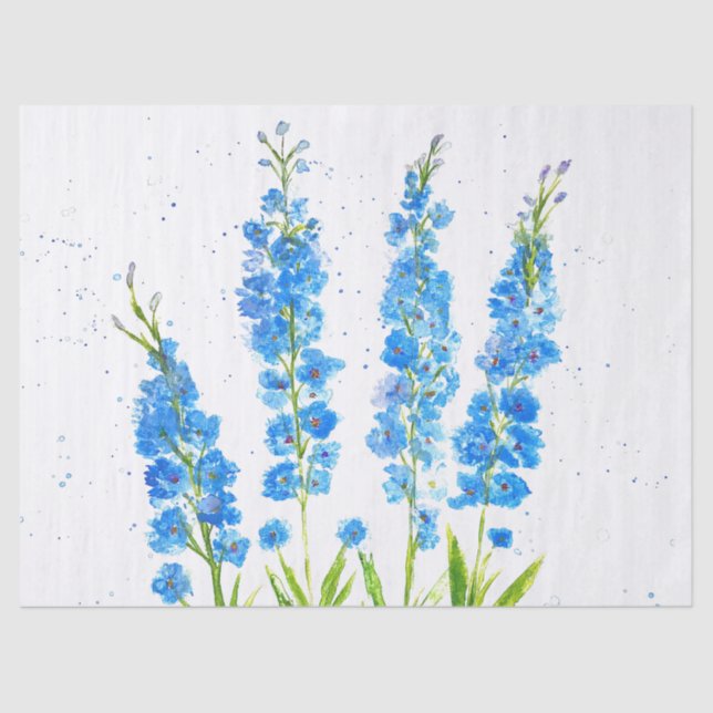 Blaue Delphinium florale Aquarell elegant rustikal Seidenpapier (Vorderseite)