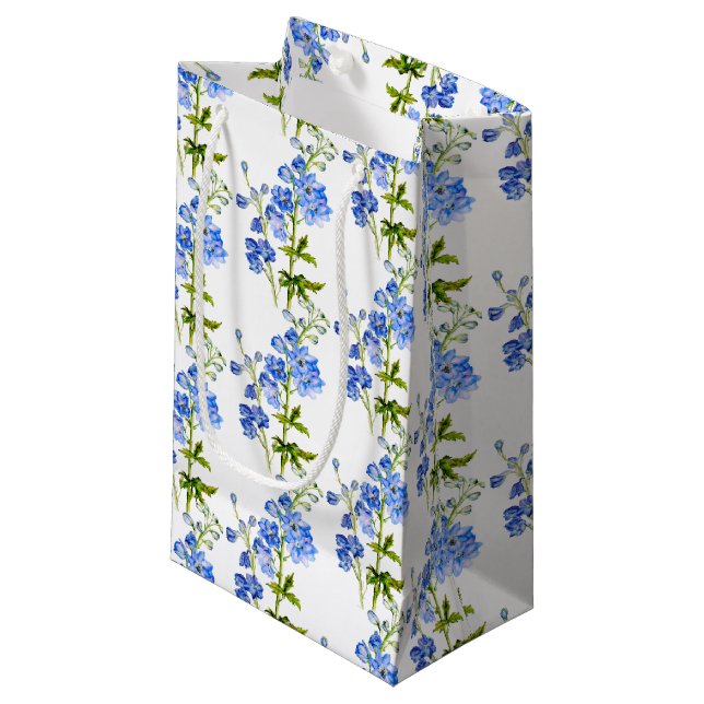 Blaue Delphinium-Hochzeit gemustert Kleine Geschenktüte (Vorderseite Schrägansicht)