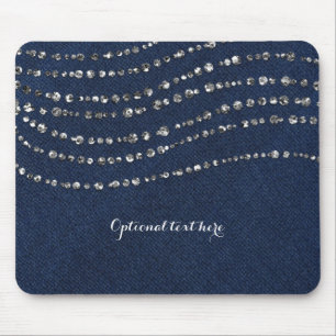 Blaue Denim & Diamanten Faux Funkeln Bling Chic Mousepad