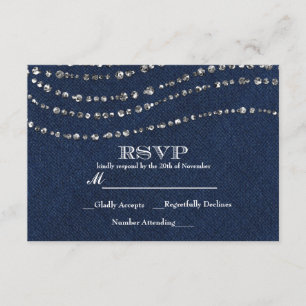 Blaue Denim & Diamanten Funkeln Bling Party RSVP Karte