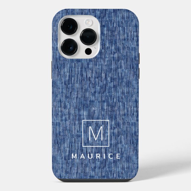 Blaue Denim-Monogramm-Initialen mit individuellem  iPhone Hülle (Rückseite)