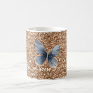 Blaue Denim Schmetterling Rustikales Gold Glitter Kaffeetasse