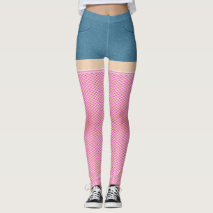 Blaue Denim-Shorts mit heißen rosa Fischern Leggings