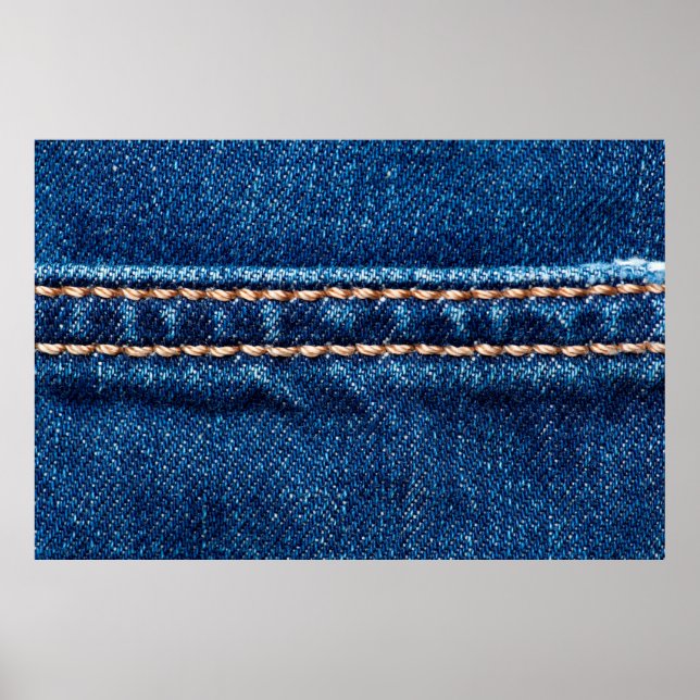 Blaue Denim-Textur mit Naht der Naht, Jeans Poster (Vorne)