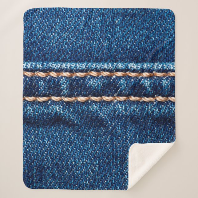Blaue Denim-Textur mit Naht der Naht, Jeans Sherpadecke (Vorderseite)
