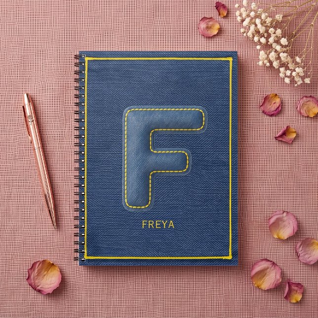 Blaue Denim-Textur Monogramm Anfangsbuchstabe F Na Notizblock (Von Creator hochgeladen)