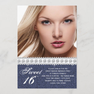 Blaue Denim- und Diamant-Sweet-Sixteen-Party Einladung