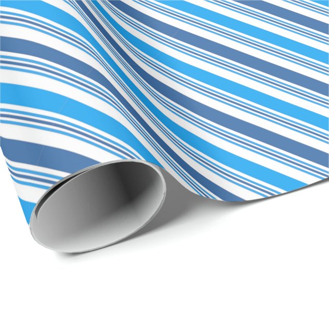 Blaue diagonale Pfefferminzstreifen Geschenkpapier (Rolleneckpunkt)