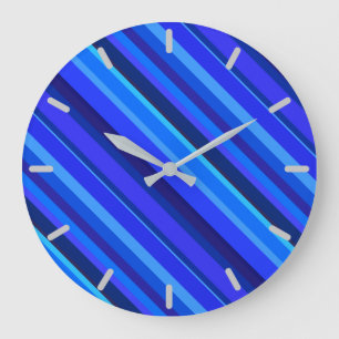 Blaue Diagonalstreifen Große Wanduhr