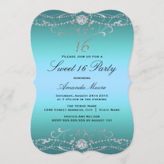 Blaue Diamant Damast Sweet 16 Einladung