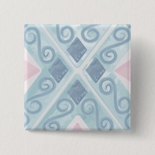 Blaue Diamant-Geometrie Button (Vorderseite)