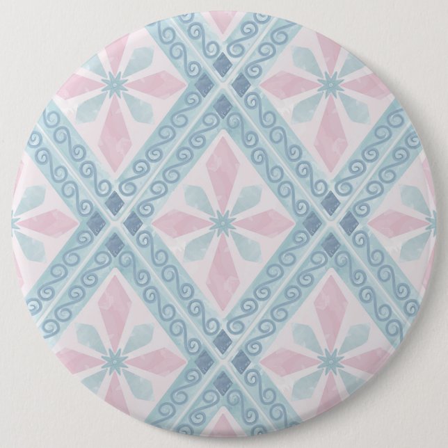Blaue Diamant-Geometrie-Muster Button (Vorderseite)