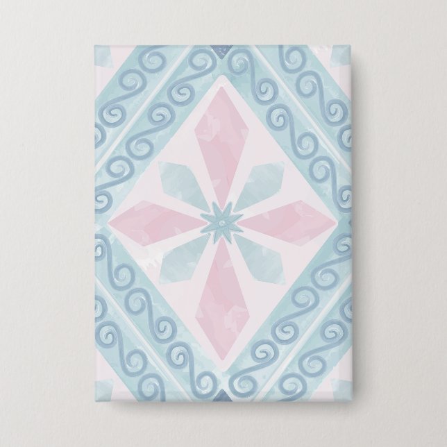 Blaue Diamant-Geometrie-Muster Button (Vorderseite)