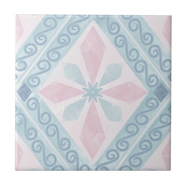 Blaue Diamant-Geometrie-Muster Fliese (Vorderseite)