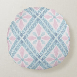Blaue Diamant-Geometrie-Muster Rundes Kissen