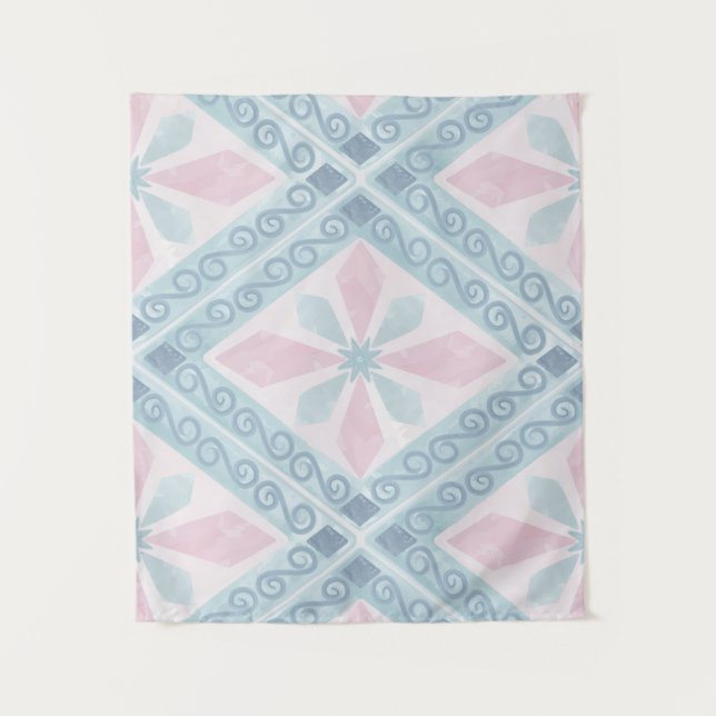 Blaue Diamant-Geometrie-Muster Wandteppich (Vorderseite)