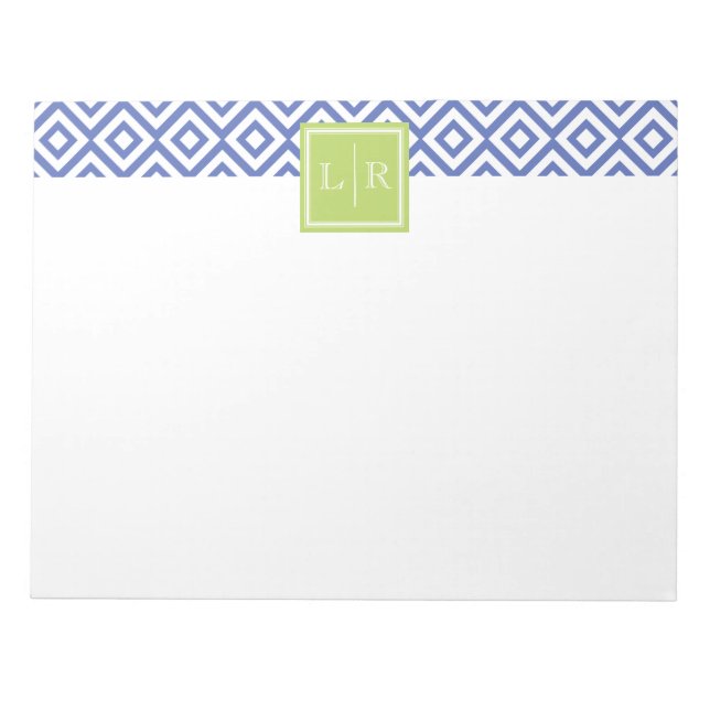 Blaue Diamant-Muster und Monogramm Notizblock (Vorderseite)