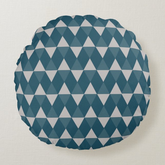 Blaue Diamantenmuster Rundes Kissen (Vorderseite)