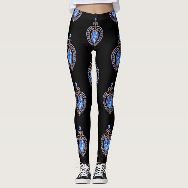 Blaue Diamantherzen Leggings (Vorderseite)