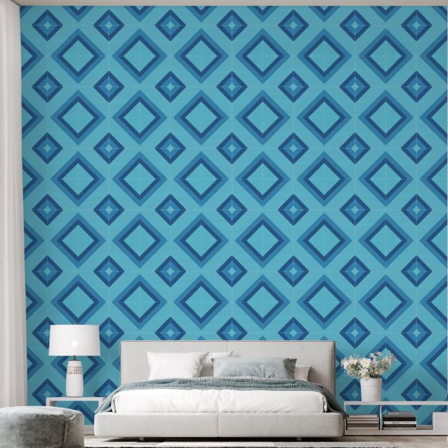 Blaue Diamantmuster Tapete (Schlafzimmer)