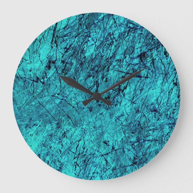 Blaue digitale Kunst mit vielen Große Wanduhr (Vorderseite)