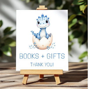 Blaue Dinosaurier-Bücher und Geschenke Baby Shower Poster