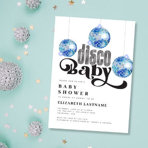 Blaue Disco-Kugel Retro-Disco-Baby-Party Einladung