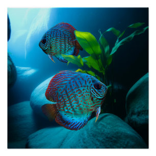 Blaue Diskusfische Aquarium Fischbecken Kunst Poster