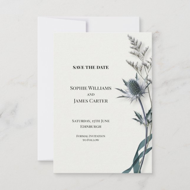 Blaue Distel Botanische Hochzeit - Save the Date (Vorderseite)