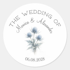 Blaue Distel Florale Elegante Schottische Hochzeit Runder Aufkleber