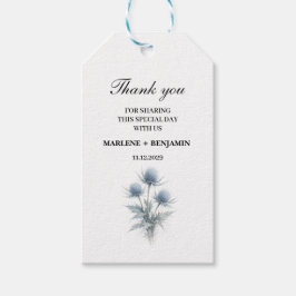Blaue Distel Schottische Blumenaquarell-Hochzeit Geschenkanhänger