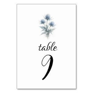 Blaue Distel Schottische Einfache Florale Hochzeit Tischnummer