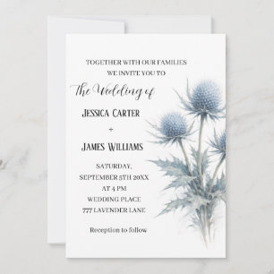 Blaue Distel Schottland Einfache Hochzeit Einladung