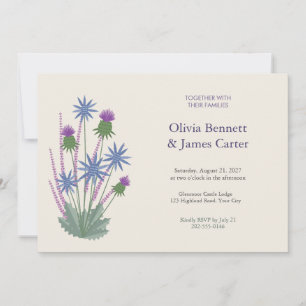 Blaue Distel und Heidekraut Schottische Hochzeitse Einladung