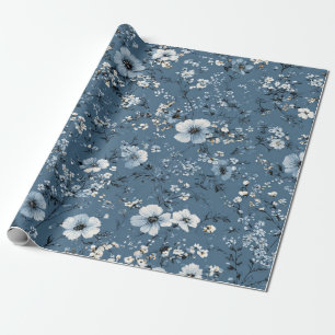 Blaue Ditsy-Blumen-Pastell-Boho 70er Jahre Vintage Geschenkpapier