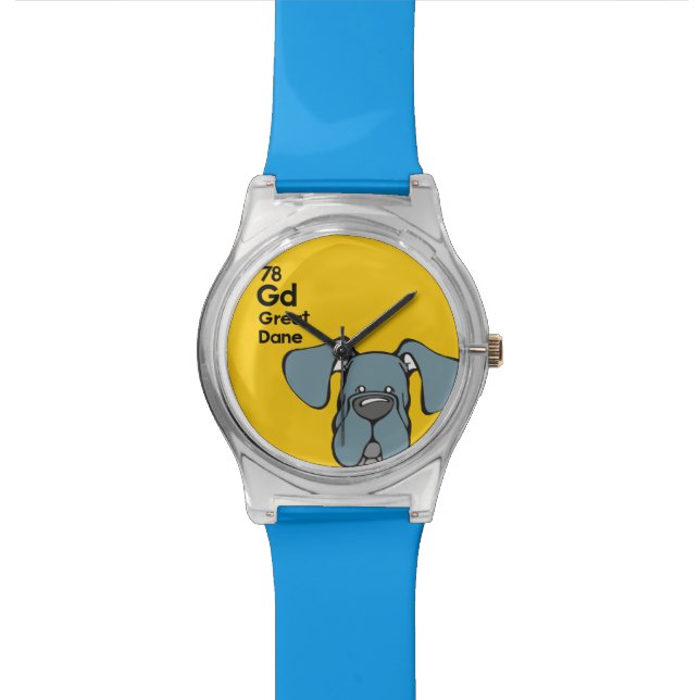 Blaue Dogge-natürliche Ohren - die Hundetabelle Uhr (Nahaufnahme)