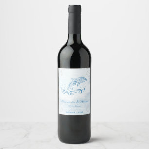 Blaue Dolphin-Hochzeit-Weinkennzeichen Weinetikett