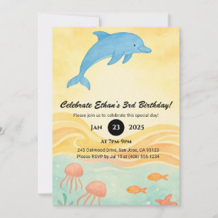 Blaue Dolphin & Quellyfish Meeresszene Geburtstag Einladung
