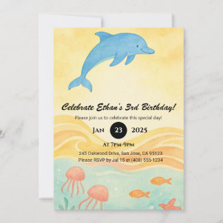 Blaue Dolphin & Quellyfish Meeresszene Geburtstag Einladung