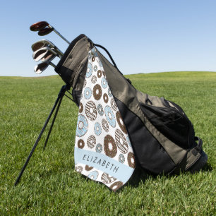 Blaue Donuts, braune Donuts, Sprinklen, Ihr Name Golfhandtuch