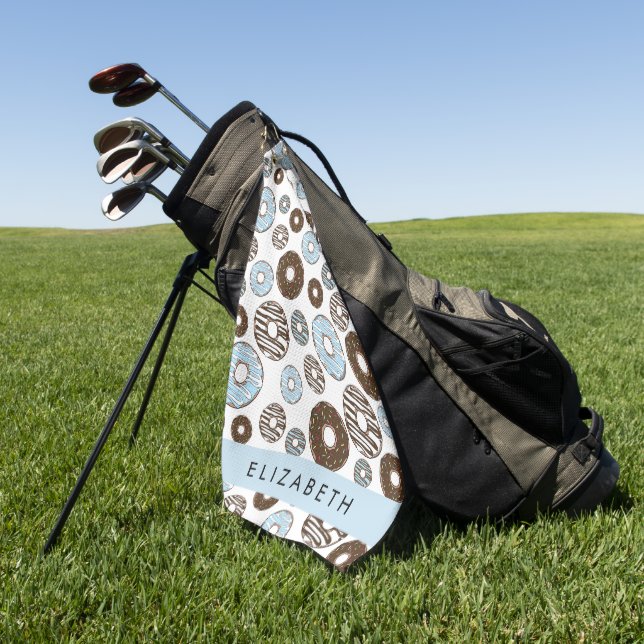 Blaue Donuts, braune Donuts, Sprinklen, Ihr Name Golfhandtuch (Gras)