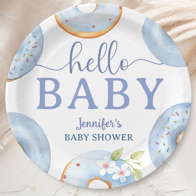 Blaue Donuts Hallo Baby Shower Brunch  Pappteller (Von Creator hochgeladen)